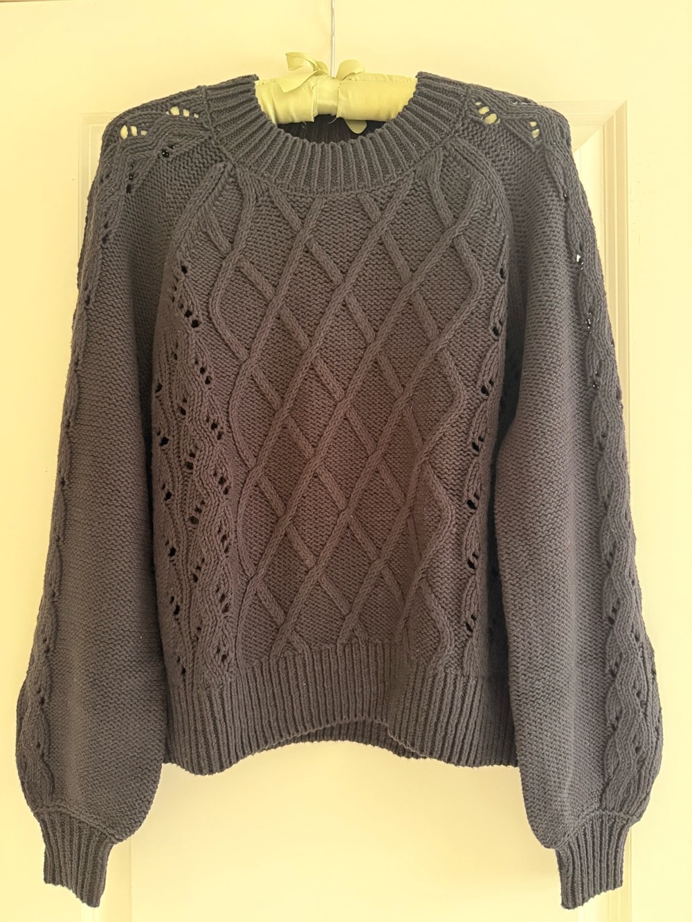 Loft Crochet Crewneck Sweater Black NWOT